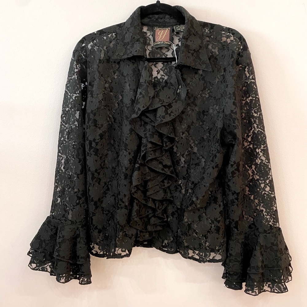 Black Lace Ruffle Shirt